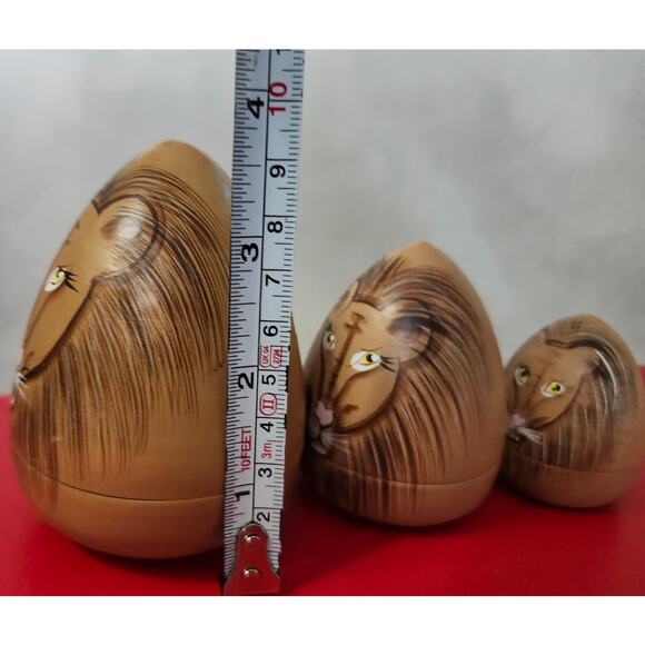 Lot 3 Vintage Cone Shaped Lion Russian Nesting Dolls Triangle - Picture 6 of 7